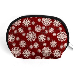 Snowflakes On Red Accessory Pouch (medium) by bloomingvinedesign