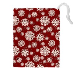 Snowflakes On Red Drawstring Pouch (4xl) by bloomingvinedesign