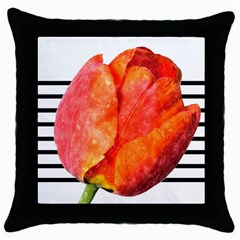 Tulip Watercolor Red And Black Stripes Throw Pillow Case (black) by picsaspassion