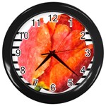 Tulip watercolor Red and black stripes Wall Clock (Black) Front