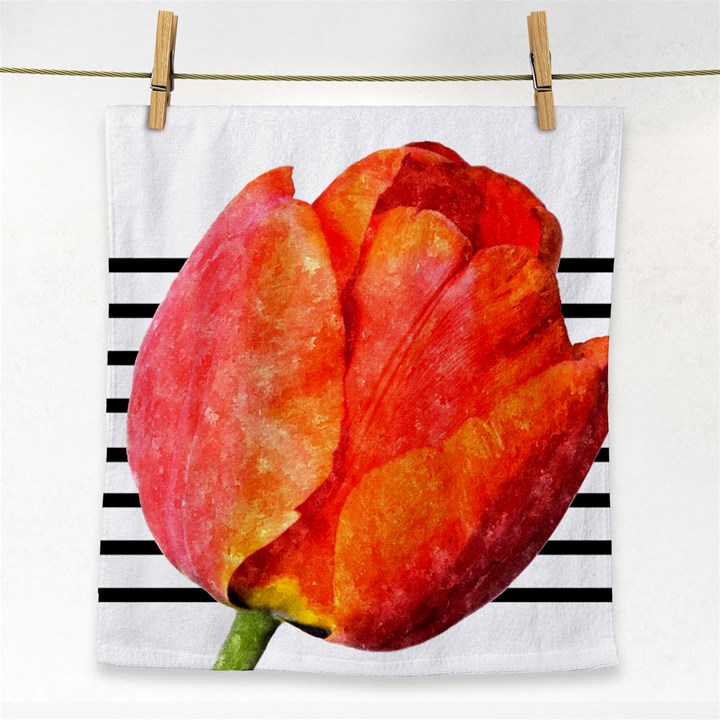 Tulip watercolor Red and black stripes Face Towel