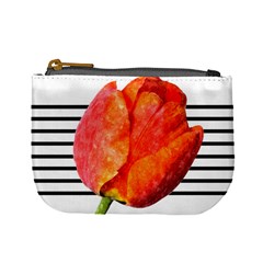 Tulip Watercolor Red And Black Stripes Mini Coin Purse by picsaspassion