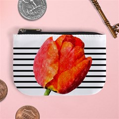 Tulip Watercolor Red And Black Stripes Mini Coin Purse by picsaspassion