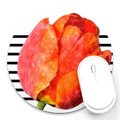 Tulip Watercolor Red And Black Stripes Round Mousepads by picsaspassion