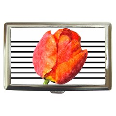 Tulip Watercolor Red And Black Stripes Cigarette Money Case by picsaspassion