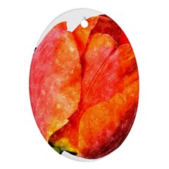 Tulip Watercolor Red And Black Stripes Oval Ornament (two Sides) by picsaspassion