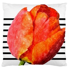 Tulip Watercolor Red And Black Stripes Large Cushion Case (two Sides) by picsaspassion