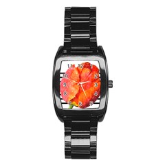 Tulip Watercolor Red And Black Stripes Stainless Steel Barrel Watch by picsaspassion