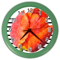 Tulip Watercolor Red And Black Stripes Color Wall Clock by picsaspassion