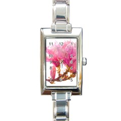 Magnolia Roze Aquarel Watercolor Rectangle Italian Charm Watch by picsaspassion