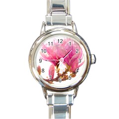 Magnolia Roze aquarel watercolor Round Italian Charm Watch