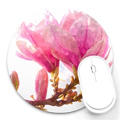 Magnolia Roze Aquarel Watercolor Round Mousepads by picsaspassion