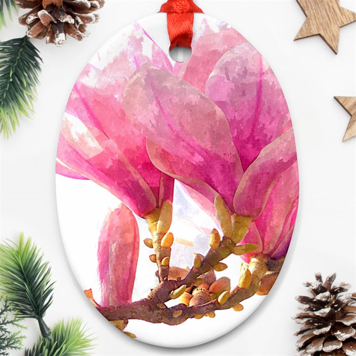 Magnolia Roze aquarel watercolor Ornament (Oval)