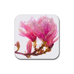 Magnolia Roze Aquarel Watercolor Rubber Coaster (square)  by picsaspassion