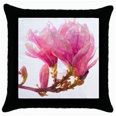 Magnolia Roze aquarel watercolor Throw Pillow Case (Black)