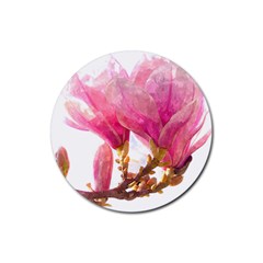 Magnolia Roze Aquarel Watercolor Rubber Coaster (round)  by picsaspassion