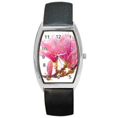 Magnolia Roze Aquarel Watercolor Barrel Style Metal Watch by picsaspassion