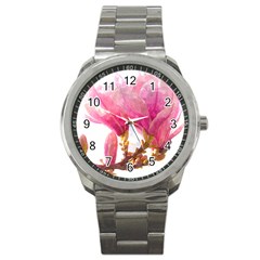 Magnolia Roze aquarel watercolor Sport Metal Watch