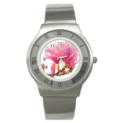 Magnolia Roze Aquarel Watercolor Stainless Steel Watch by picsaspassion