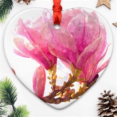 Magnolia Roze aquarel watercolor Heart Ornament (Two Sides)