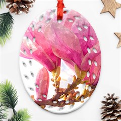 Magnolia Roze Aquarel Watercolor Ornament (oval Filigree) by picsaspassion