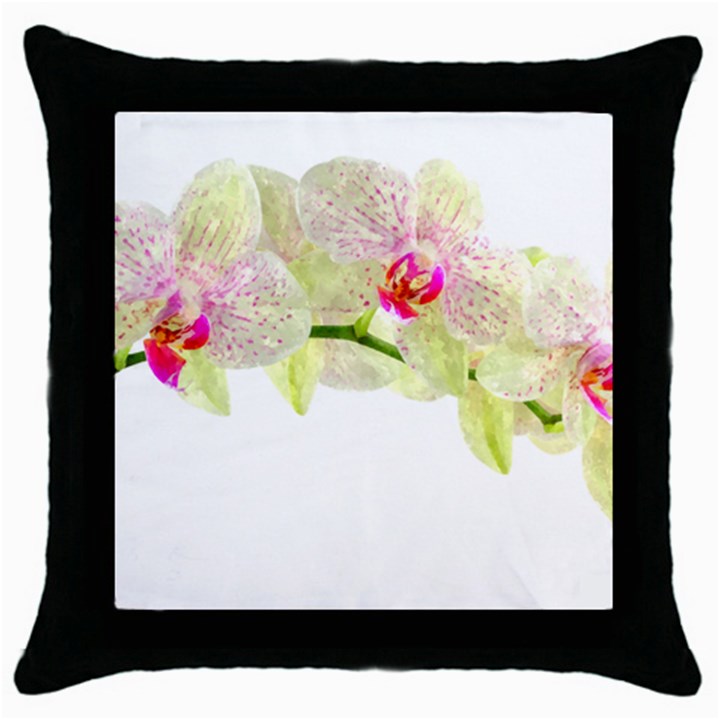 Phalenopsis orchid white lilac watercolor aquarel Throw Pillow Case (Black)