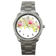 Phalenopsis Orchid White Lilac Watercolor Aquarel Sport Metal Watch by picsaspassion