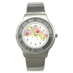 Phalenopsis Orchid White Lilac Watercolor Aquarel Stainless Steel Watch by picsaspassion