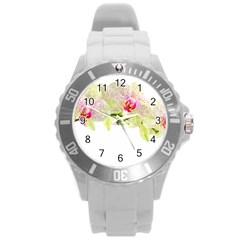 Phalenopsis Orchid White Lilac Watercolor Aquarel Round Plastic Sport Watch (l) by picsaspassion