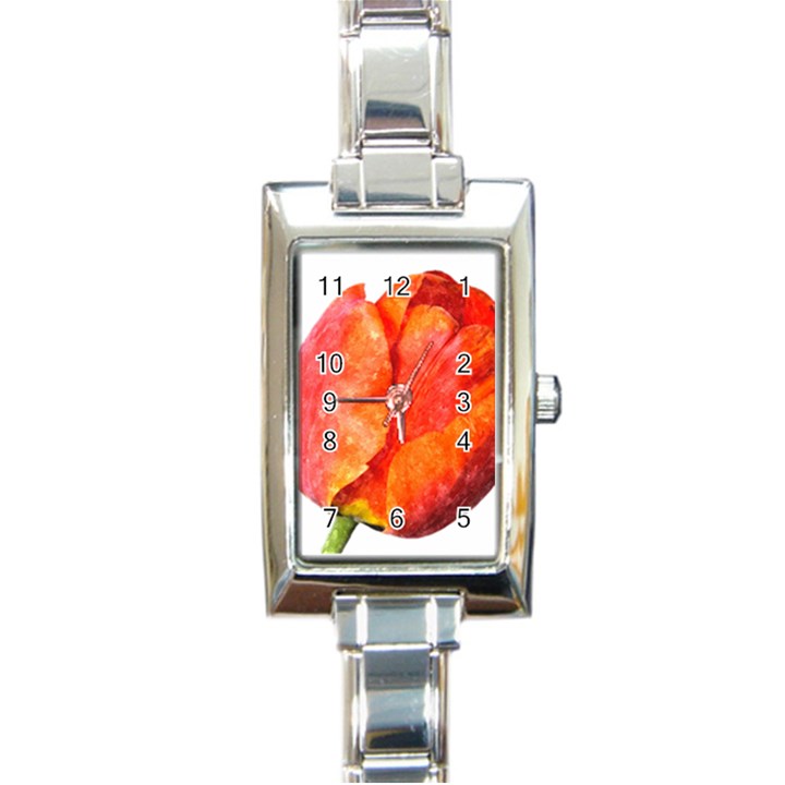 Spring Tulip red watercolor aquarel Rectangle Italian Charm Watch