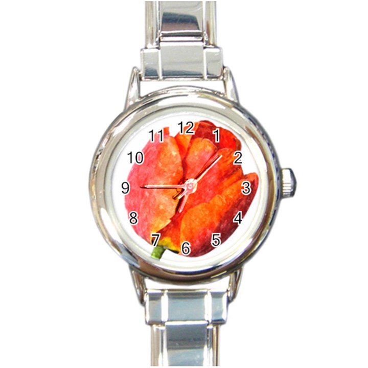 Spring Tulip red watercolor aquarel Round Italian Charm Watch