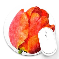 Spring Tulip Red Watercolor Aquarel Round Mousepads by picsaspassion