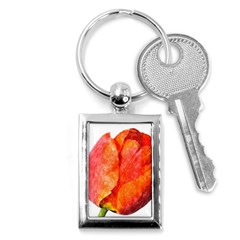 Spring Tulip Red Watercolor Aquarel Key Chain (rectangle) by picsaspassion