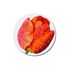 Spring Tulip Red Watercolor Aquarel Rubber Coaster (round)  by picsaspassion