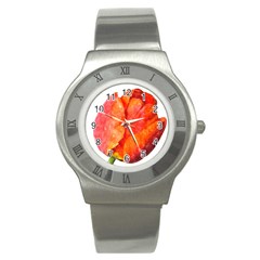 Spring Tulip Red Watercolor Aquarel Stainless Steel Watch by picsaspassion