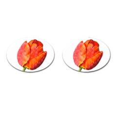 Spring Tulip Red Watercolor Aquarel Cufflinks (oval) by picsaspassion