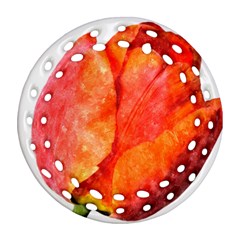 Spring Tulip Red Watercolor Aquarel Round Filigree Ornament (two Sides) by picsaspassion