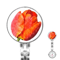 Spring Tulip Red Watercolor Aquarel Stainless Steel Nurses Watch by picsaspassion