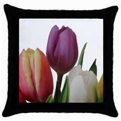 Tulips Spring Bouquet Throw Pillow Case (black) by picsaspassion