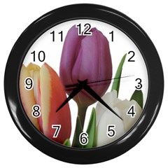 Tulips Spring Bouquet Wall Clock (black) by picsaspassion