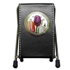 Tulips Spring Bouquet Pen Holder Desk Clock by picsaspassion