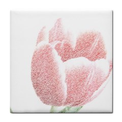 Tulip Red White Pencil Drawing Tile Coaster by picsaspassion