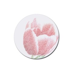 Tulip Red White Pencil Drawing Rubber Round Coaster (4 Pack)  by picsaspassion