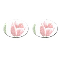 Tulip Red White Pencil Drawing Cufflinks (oval) by picsaspassion