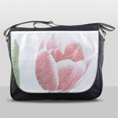 Tulip Red White Pencil Drawing Messenger Bag by picsaspassion