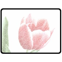 Tulip Red White Pencil Drawing Double Sided Fleece Blanket (large)  by picsaspassion