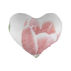 Tulip Red White Pencil Drawing Standard 16  Premium Flano Heart Shape Cushions by picsaspassion