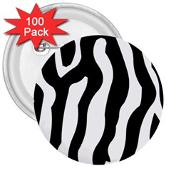 Wild Zebra Pattern Black And White 3  Buttons (100 Pack)  by picsaspassion