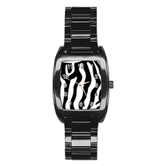 Wild Zebra Pattern Black And White Stainless Steel Barrel Watch by picsaspassion