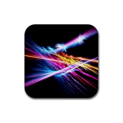 Colorful Neon Art Light Rays, Rainbow Colors Rubber Coaster (square)  by picsaspassion